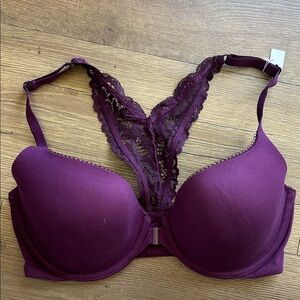 Plunge Lace Racerback Bra - Deep Plum ! 32DD